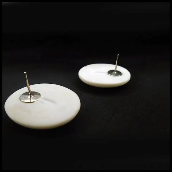 Vintage Floral Post Back Earrings, Flower Decal On Porcelain - Picture 7 of 15